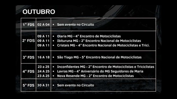 Eventos do mês de Outubro de 2026