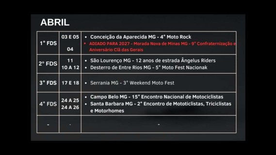 Eventos do mês de Abril de 2026